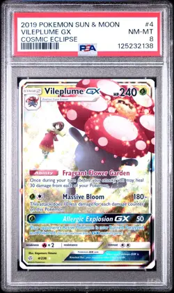 2019 Pokemon Vileplume GX #4 Holo GX Pokemon TCG Sun & Moon Cosmic Eclipse PSA 8 - Image 1