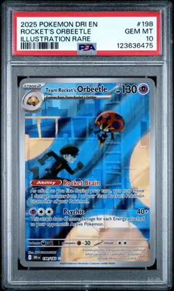 2025 POKEMON DRI EN-DESTINED RIVALS #198 TEAM ROCKET'S ORBEETLE PSA 10 - Image 1