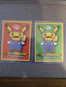 1x Mario & Luigi Pikachu Single Card Sleeve Bundle Pair Pokemon Center Japan - Image 1