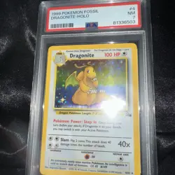 1999 POKEMON FOSSIL #4 DRAGONITE-HOLO PSA 7 - Image 2