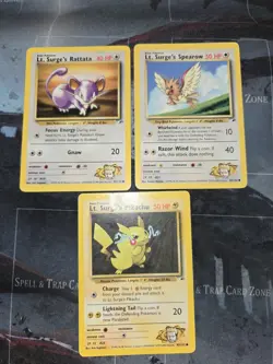 Lt Surge's Gym Heroes 3 Card Lot Rattata, Pikachu, Spearow Pokemon Vintage - Image 1