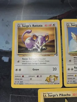 Lt Surge's Gym Heroes 3 Card Lot Rattata, Pikachu, Spearow Pokemon Vintage - Image 2