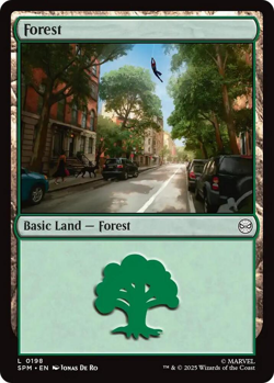 MTG magic 1x Forest #198 FOIL (M/NM) Marvel's Spider-Man - Image 1