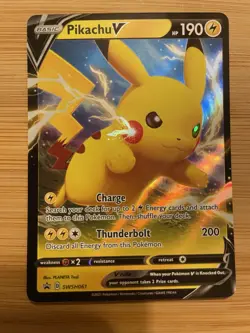 Pokemon TCG Pikachu v SWSH061 Full Art Holo Card Sword and Shield Promo - Image 1