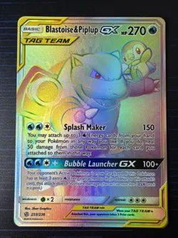 Blastoise & Piplup GX Secret Rainbow Rare 253/236 Cosmic Eclipse Pokemon Card NM - Image 1