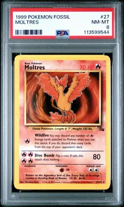 Pokemon 1999 Pokemon Fossil Moltres #027 PSA 8 NM-MT - Image 1