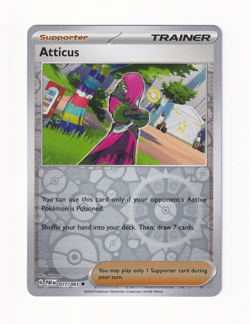 Atticus 077/091 Paldean Fates 2024 Reverse Holo Pokemon Card Near Mint NM - Image 1