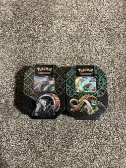 FACTORY SEALED-NEW- Pokemon TCG Paldean Fates Great Tusk & Iron Treads ex Tin - Image 1
