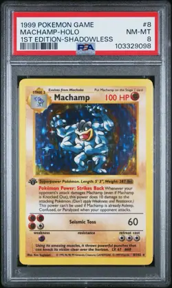 Pokemon Base Set 1st Edition Shadowless Machamp 8/102 - PSA 8 - Image 1