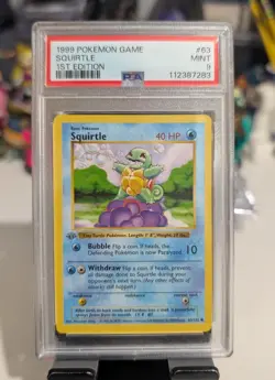 1999 POKEMON 1ST EDITION SHADOWLESS SQUIRTLE #63 PSA 9 MINT. - Image 1