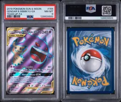 2019 POKEMON GENGAR & MIMIKYU GX 164/181 FULL ART TEAM UP- PSA 8 - Image 1