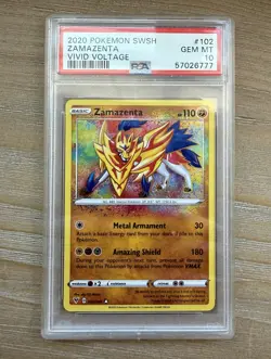 Pokemon TCG Zamazenta Vivid Voltage Holo Card 102/185 Amazing Rare PSA 10 - Image 1