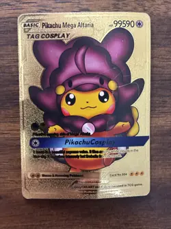 Pikachu Mega Altaria Tag Cosplay Gold Foil Fan Art Collector Card Pokemon # 004 - Image 1