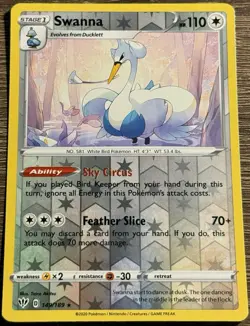 Pokemon #149/189 Swanna Darkness Ablaze Reverse Holo Rare NM/MT - Image 1