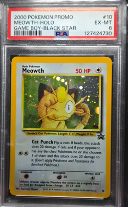 2000 Pokemon Promo Meowth Holo Game Boy Black Star PSA 6 - Image 1