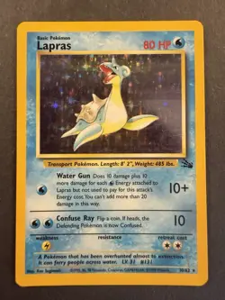 Pokemon TCG Lapras Fossil Holo Unlimited Rare Card 10/62 Vintage - Image 1