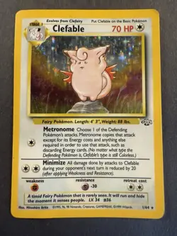 Pokemon TCG Clefable Holo Unlimited Rare Card Jungle Base Set 1/64 - Image 1