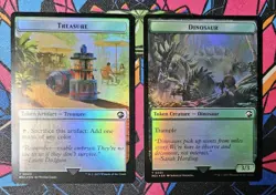 Foil Treasure Token 0002 + Foil Dinosaur 0001 REX MTG Jurassic World NM Magic - Image 1
