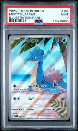 2025 POKEMON DRI EN-DESTINED RIVALS ILLUSTRATION RARE #194 MISTY'S LAPRAS PSA 9 - Image 1