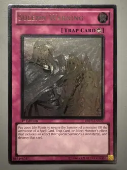 YuGiOh ENGLISH SOLEMN WARNING DREV-EN077 ULTIMATE RARE UTR 1ST ED (SLIGHT PLAY) - Image 1