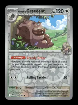 Arven's Greedent Reverse Holo Rare SV10: Destined Rivals 159/182 NM Pokemon NM - Image 1