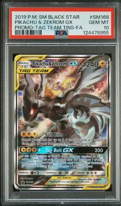 2019 Pokemon Pikachu & Zekrom GX Tag Team SM168 Black Star Promo PSA 10 - Image 1