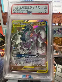 2019 POKEMON SUN & MOON COSMIC ECLIPSE #156 ARCS/DLGA/PALKIA GX PSA 10 - Image 1