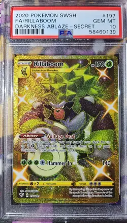 Pokemon PSA 10 GEM MINT Rillaboom GOLD 197/189 Darkness Ablaze Secret Rare 2020 - Image 1