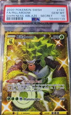 Pokemon PSA 10 GEM MINT Rillaboom GOLD 197/189 Darkness Ablaze Secret Rare 2020 - Image 4