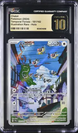 CGC 10 PRISTINE POP 6! Chatot Pokemon Temporal Forces 181/162 Illustration Rare - Image 1