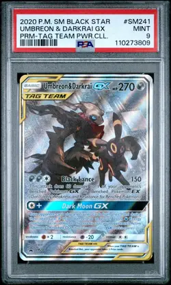 2020 POKEMON SM BLACK STAR PROMO TAG TEAM POWERS COLL UMBREON & DARKRAI GX PSA 9 - Image 1