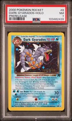 2000 POKEMON ROCKET PRERELEASE #8 DARK GYARADOS-HOLO PSA 7 - Image 1