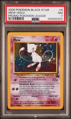 2000 POKEMON PROMO BLACK STAR POKEMON LEAGUE #9 MEW-HOLO PSA 7 - Image 1