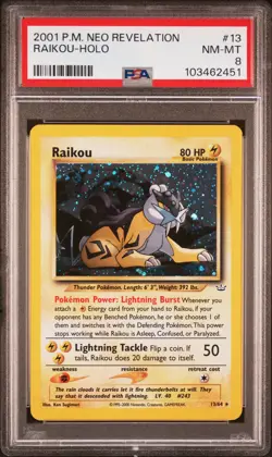 2001 POKEMON NEO REVELATION #13 RAIKOU-HOLO PSA 8 - Image 1
