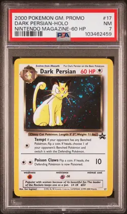 2000 POKEMON GAME PROMO NINTENDO MAGAZINE-60 HP #17 DARK PERSIAN-HOLO PSA 7 - Image 1