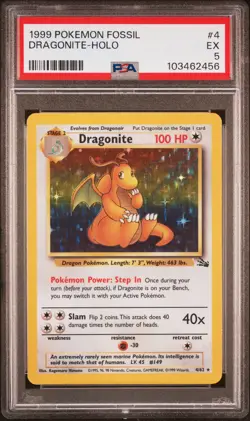 1999 POKEMON FOSSIL #4 DRAGONITE-HOLO PSA 5 - Image 1