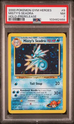 2000 POKEMON GYM HEROES HOLO-PRERELEASE #9 MISTY'S SEADRA PSA 7 - Image 1
