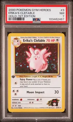 2000 POKEMON GYM HEROES HOLO-1ST EDITION #3 ERIKA'S CLEFABLE PSA 7 - Image 1