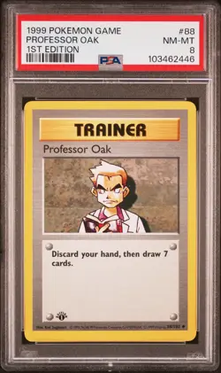1999 POKEMON BASE SET 1ST EDITION #88 PROFESSOR OAK PSA 8 - Image 1