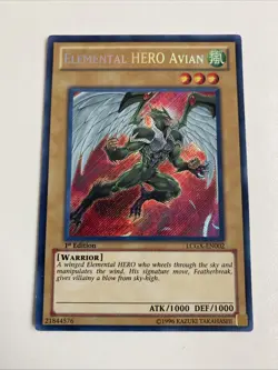 Yugioh - Elemental Hero Avian LCGX-EN002 1st Edition SECRET NM X1 - Image 1