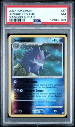 2007 POKEMON DIAMOND & PEARL #27 GENGAR-REVERSE FOIL PSA 7 - Image 1