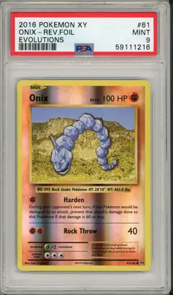 2016 Pokemon XY Evolutions Onix Reverse Foil Holo #61 PSA 9 - Image 1