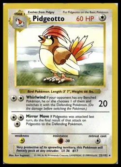 Vintage Pidgeotto 022/102 Base Set (Shadowless) Pokemon Card WOTC | LP - Image 1