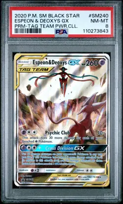 2020 POKEMON SM BLACK STAR PROMO TAG TEAM POWERS COLL ESPEON & DEOXYS GX PSA 8 - Image 1