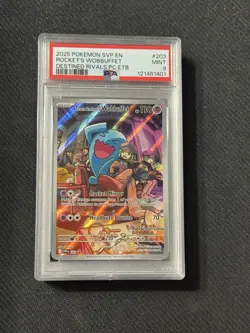 2025 POKEMON DESTINED RIVALS POKEMON CENTER ETB TEAM ROCKET'S WOBBUFFET PSA 9 - Image 1