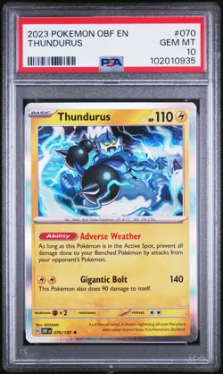 2023 POKEMON OBF EN #070 THUNDURUS PSA 10 POP 14 OBSIDIAN FLAMES #70 - Image 1