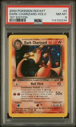 2000 POKEMON ROCKET 1ST ED #4 DARK CHARIZARD-HOLO PSA 8 - Image 1