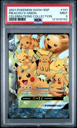 2021 POKEMON SWSH BLACK STAR PROMO CELEBRATIONS COLL #141 PIKACHU V-UNION PSA 9 - Image 1