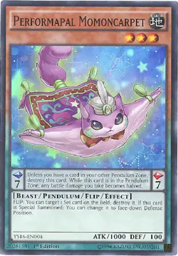 3 x Yu-Gi-Oh Card - YS16-EN004 - PERFORMAPAL MOMONCARPET (super rare holo) - NM - Image 1