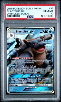 2019 POKEMON SUN & MOON UNBROKEN BONDS #35 BLASTOISE GX PSA 10 - Image 1
